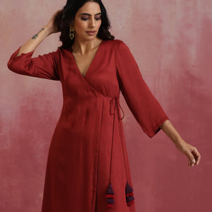 trueBrowns Maroon Modal Angrakha Kurta Set