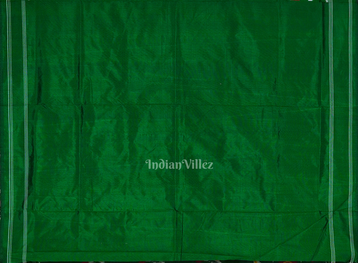 Green White Floral Design Pochampally Ikat Handloom Silk Saree