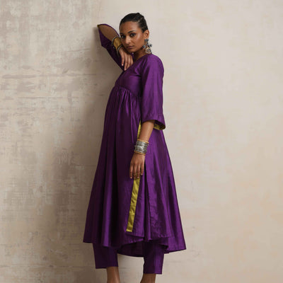 trueBrowns Purple Silk Anarkali Flared Kurta Set