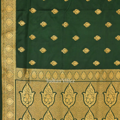 Cadmium Green Soft Pure Mashru Satin Silk Banarasi Saree