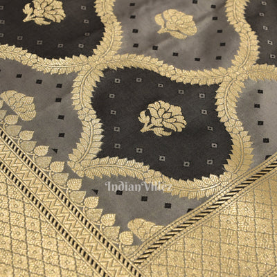 Cement Gray Rangkart Mashru Satin Silk Banarasi Saree