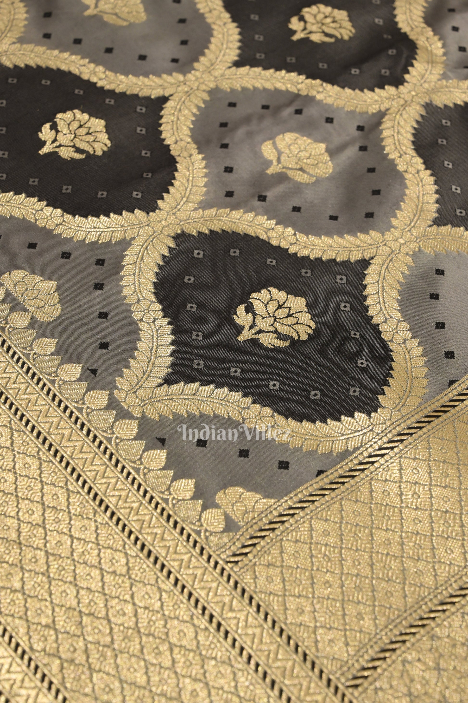 Cement Gray Rangkart Mashru Satin Silk Banarasi Saree