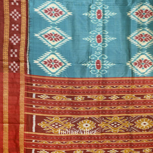 Blue Red Pasapalli Border Odisha Ikat Khandua Silk Saree