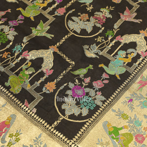 Black Brocade Tussar Khaddi Georgette Banarasi Handloom Silk Saree