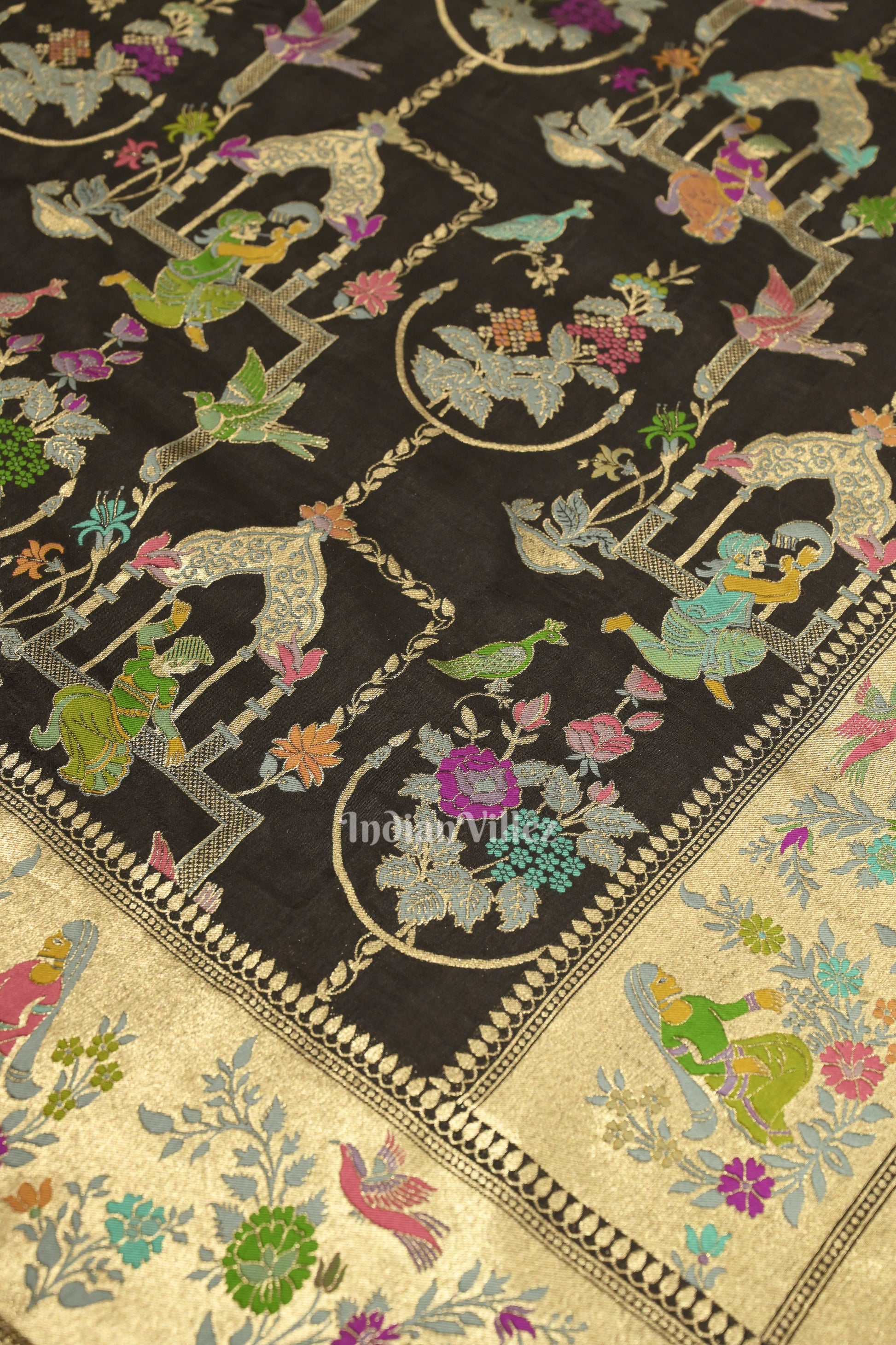 Black Brocade Tussar Khaddi Georgette Banarasi Handloom Silk Saree