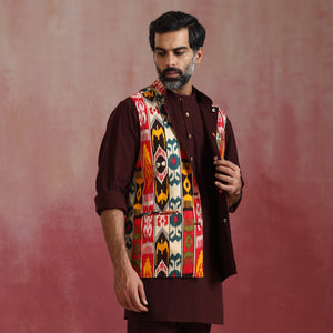 trueBrowns Men's Cola Ikat Reversible Nehru Jacket