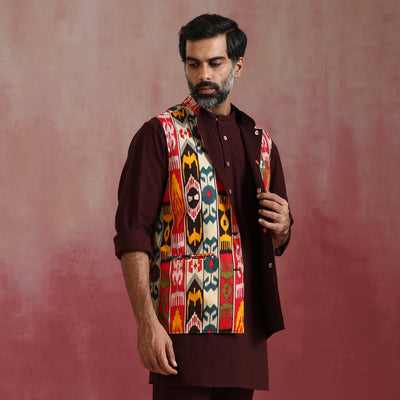 trueBrowns Men's Cola Ikat Reversible Nehru Jacket