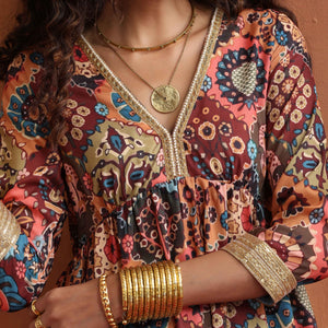 trueBrowns Brown Print Flared Co-ord Set