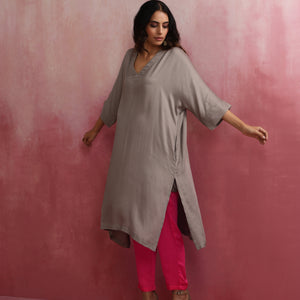 trueBrowns Grey Modal Kimono Kurta Set