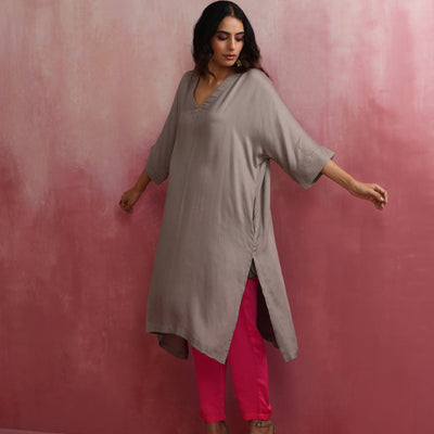 trueBrowns Grey Modal Kimono Kurta Set