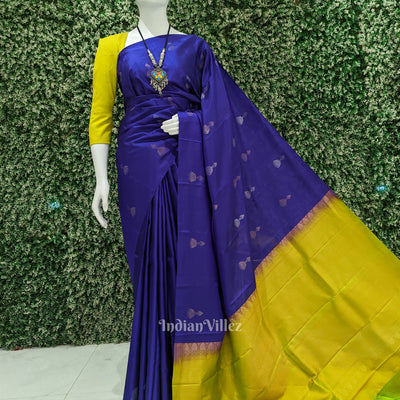 Blue With Parrot Green Pure Kanjivaram Soft Silk Saree