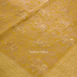 Golden Yellow Tussar Banarasi Silk Saree with Tassels