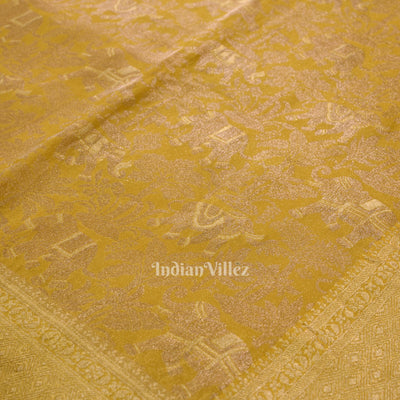 Golden Yellow Tussar Banarasi Silk Saree with Tassels