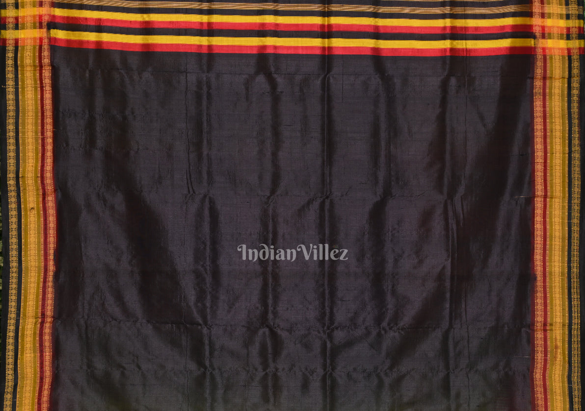 Parrot Green Black Kathiphera Odisha Ikat Khandua Silk Saree