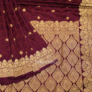 Wine Purple Soft Pure Mashru Satin Silk Banarasi Saree