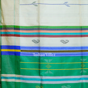 Cream With Multicolor Handwoven Bishnupuri Double Pallu Silk Saree