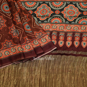 Coffee Digital Print Banarasi Silk Saree