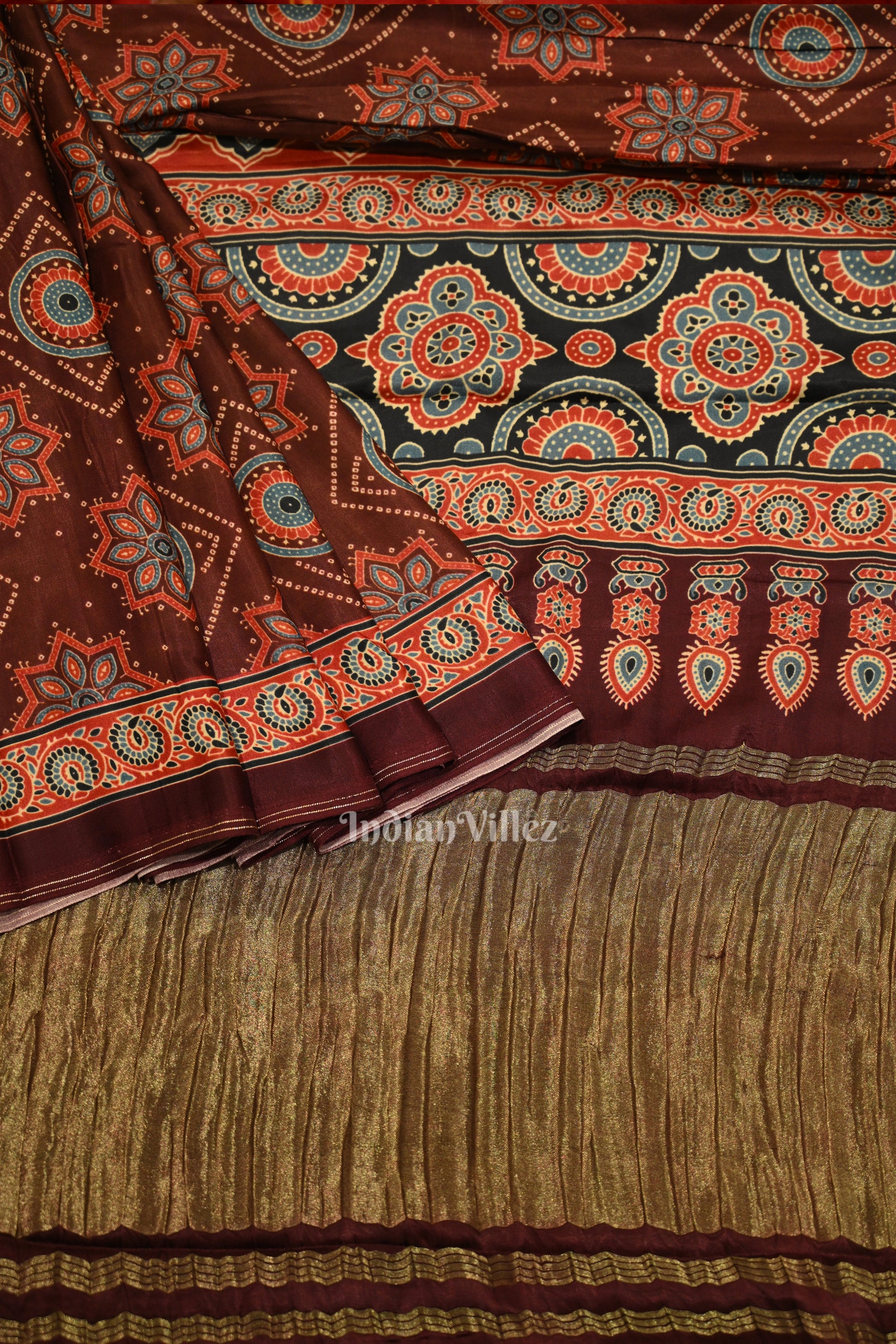 Coffee Digital Print Banarasi Silk Saree