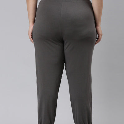 Women Solid Silver Grey Mid Rise Cotton Casual Joggers