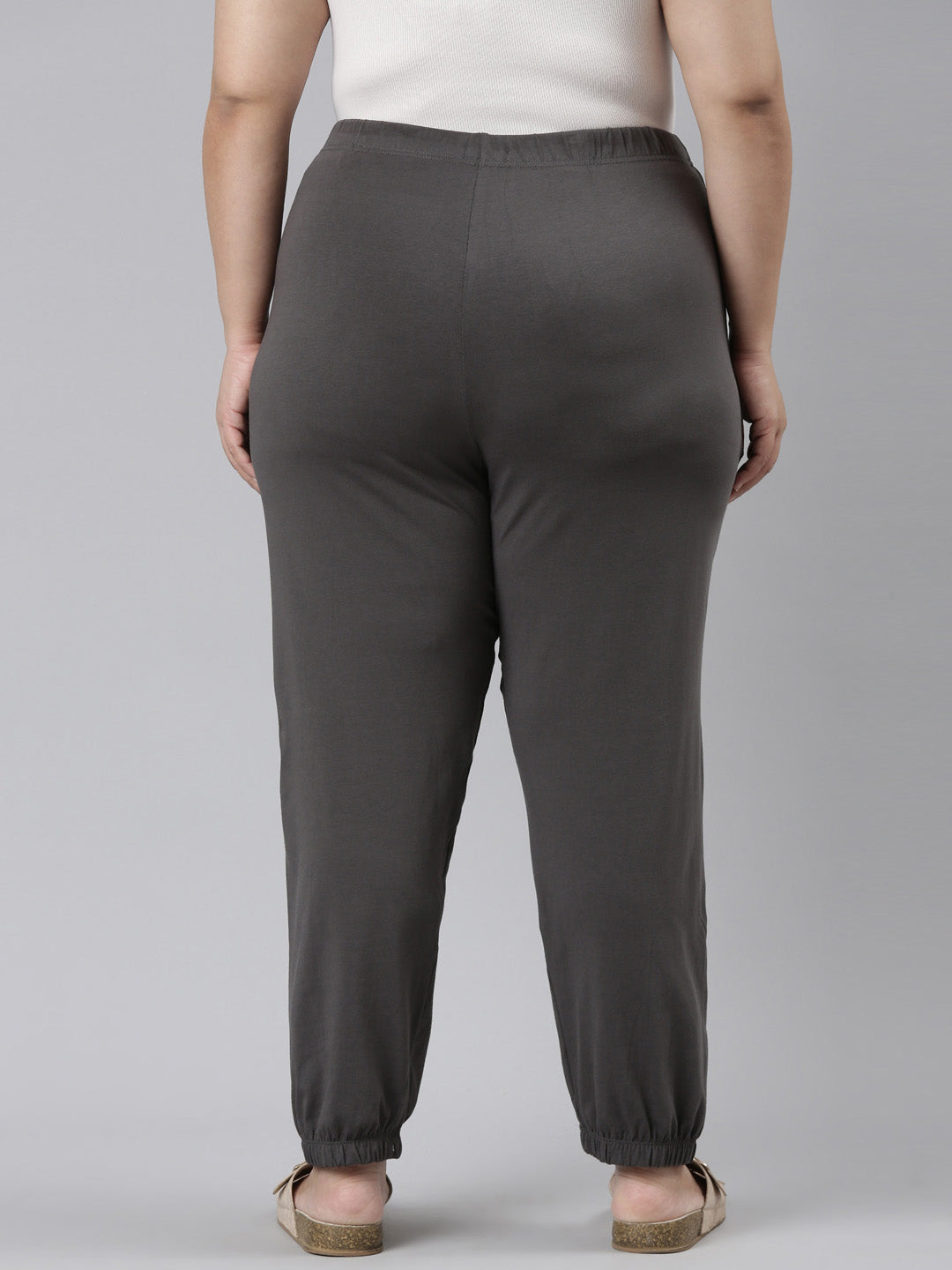 Women Solid Silver Grey Mid Rise Cotton Casual Joggers