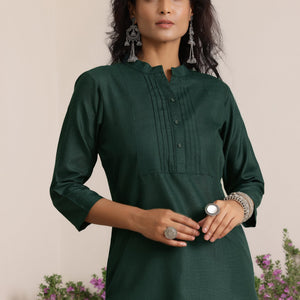 Green Solid Silk Straight Kurta