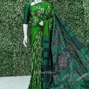 Green Grey Pasapali Theme Sambalpuri Silk Saree