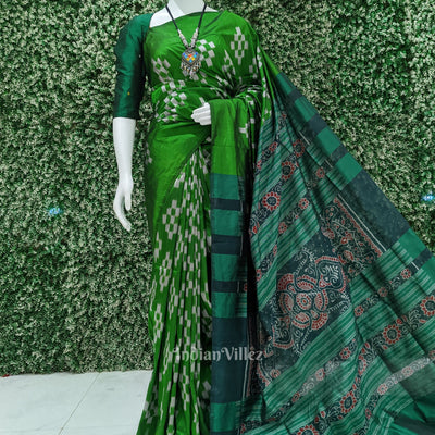 Green Grey Pasapali Theme Sambalpuri Silk Saree