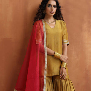 trueBrowns Gold Tissue Sharara Dupatta Set