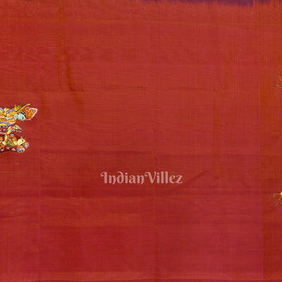 Yellow Ramayan Theme Hand-Painted Pattachitra Saree