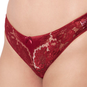 Eternal Bliss Lace Low Rise Thong Panty - Red Berry