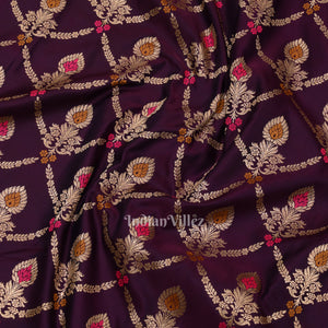 Purple Dual Tone Meenakari Pure Mashru Satin Silk Banarasi Saree