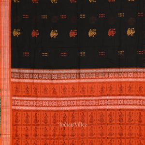 Black  Orange Odisha Handloom Doll Theme Bomkai Cotton Saree