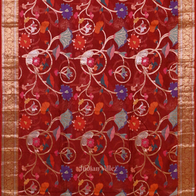 Maroon Jamdani Banarasi Kota Silk Saree