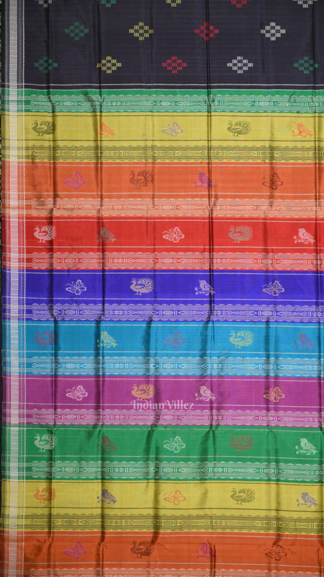 Black Pasapali Double Pallu Berhampuri Silk Saree