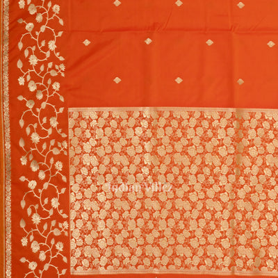 Exclusive Orange Gold Soft Pure Mashru Satin Silk Banarasi Saree