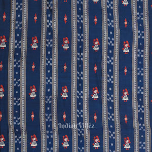 Royal Blue Red Doll Odisha Ikat Sambalpuri Cotton Dress set with Dupatta