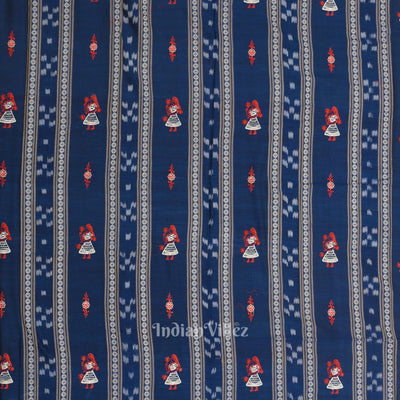 Royal Blue Red Doll Odisha Ikat Sambalpuri Cotton Dress set with Dupatta