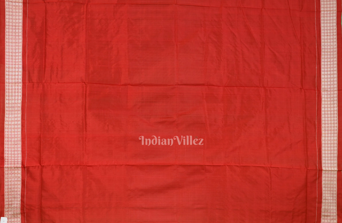 Dark Green With Red Anchal Tribal Theme Sambalpuri Silk Saree