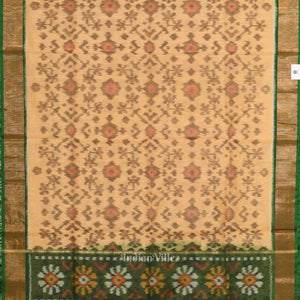 Chandan with Green Pochampally Ikat Sico (Silk & Cotton) Saree with Zari Border