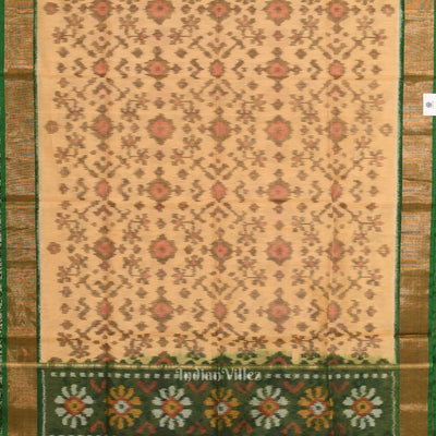 Chandan with Green Pochampally Ikat Sico (Silk & Cotton) Saree with Zari Border