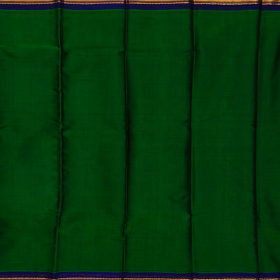 Dark Green Handloom Gadwal Cotton Saree With Contrast Purple Border