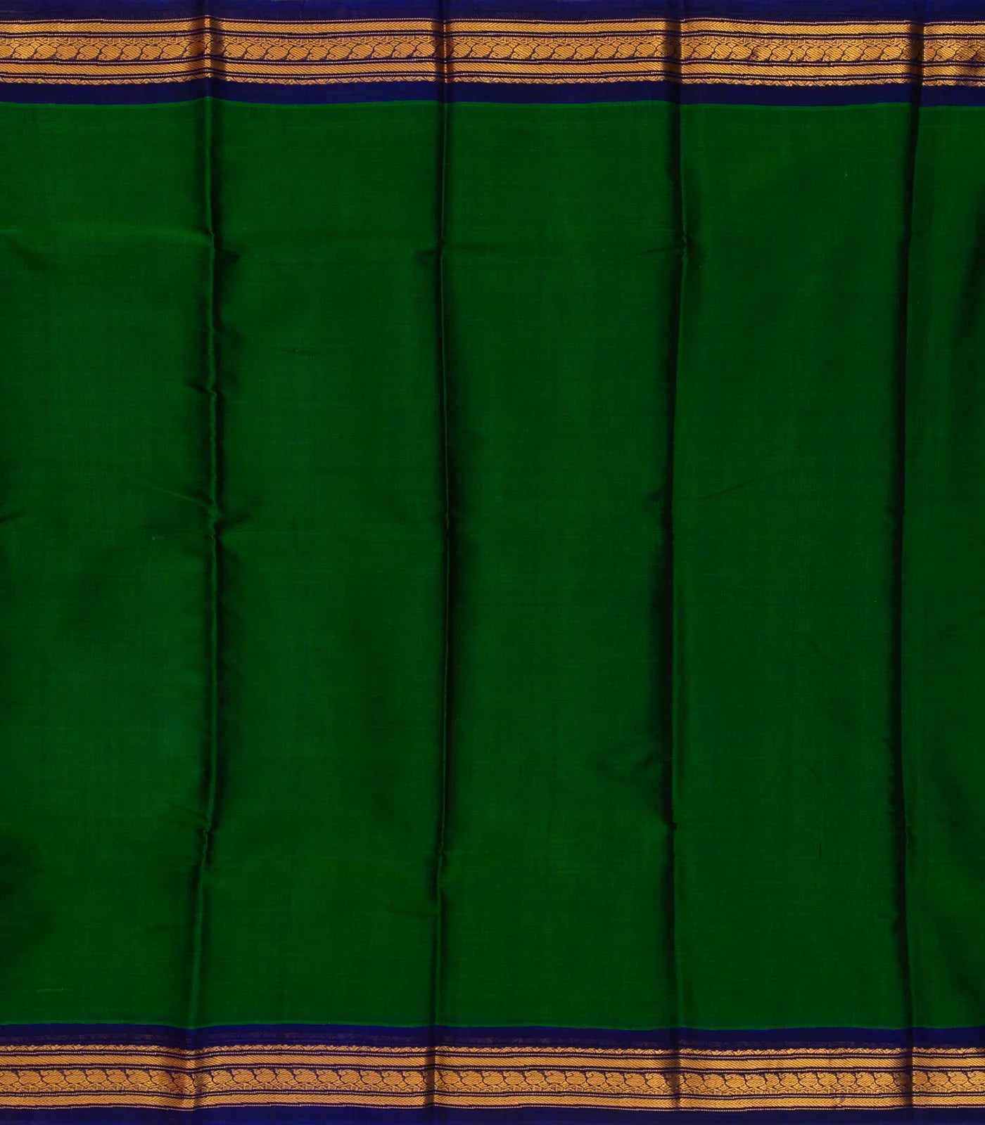 Dark Green Handloom Gadwal Cotton Saree With Contrast Purple Border