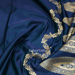 Blue Dual Tone Soft Pure Mashru Satin Silk Banarasi Saree