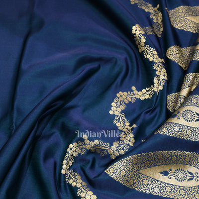 Blue Dual Tone Soft Pure Mashru Satin Silk Banarasi Saree