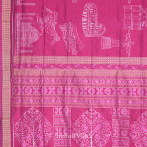 Rani Pink Natural Dyed Sambalpuri Silk Saree ( 7 Wonders of the World)