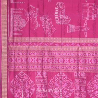 Rani Pink Natural Dyed Sambalpuri Silk Saree ( 7 Wonders of the World)
