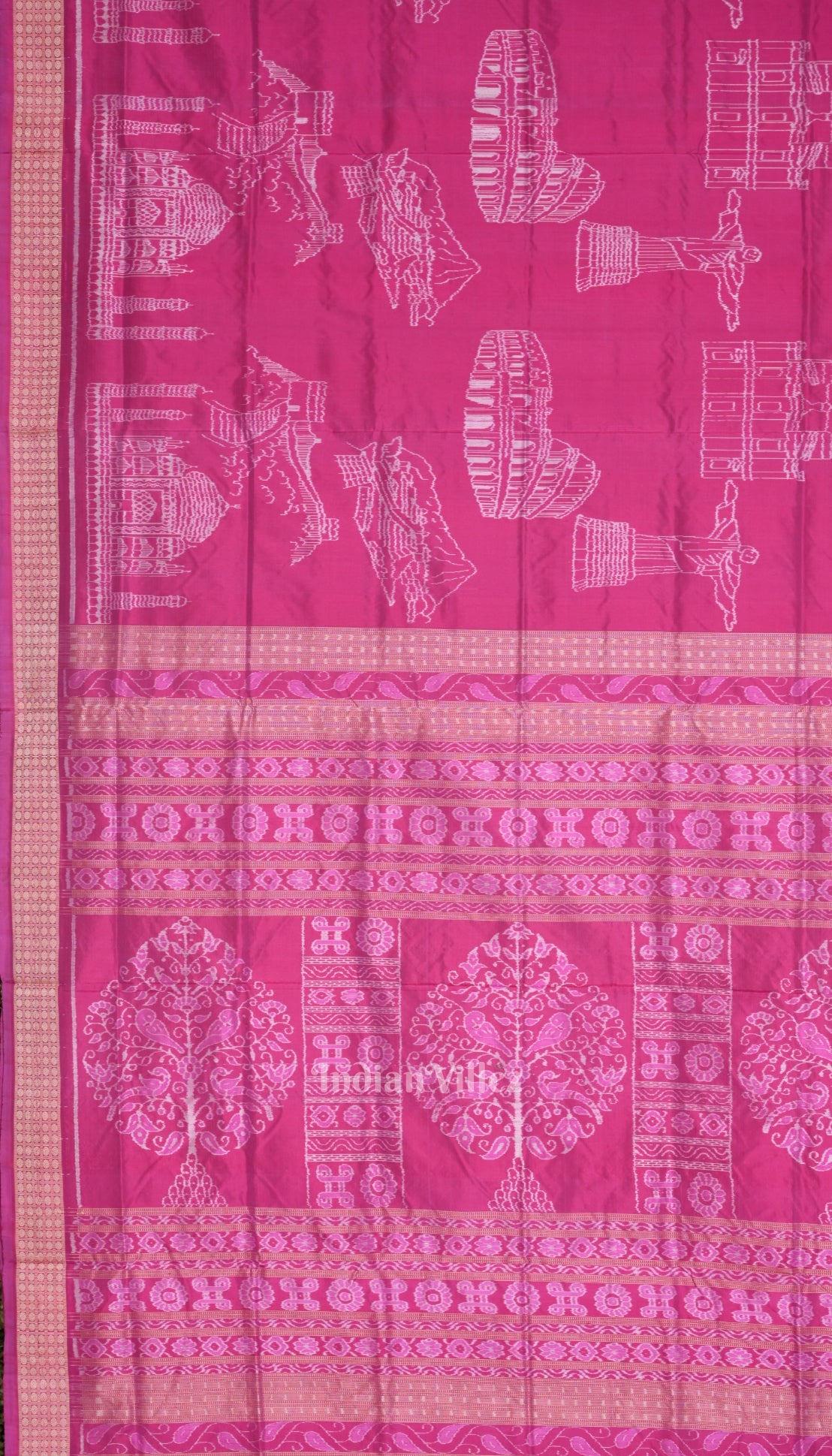 Rani Pink Natural Dyed Sambalpuri Silk Saree ( 7 Wonders of the World)