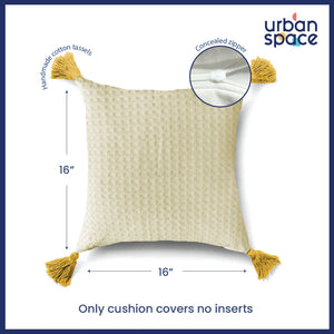 Waffle Cotton Cushion Cover, for Sofa, Bedroom, Living Room - Set of 2 - Waffle Beige
