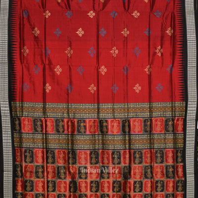 Maroon Mushroom Design Sambalpuri Ikat Bomkai Silk Saree