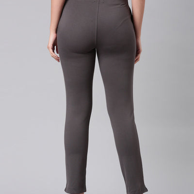 Women Solid Silver Grey Mid Rise Smart Fit Kurti Pant